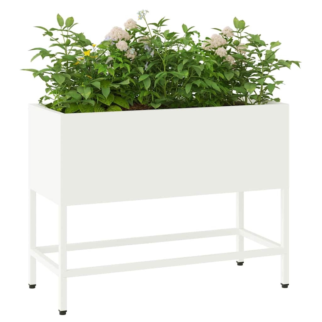 Vaso da Giardino Rialzato Bianco 60 x 26 x 48 cm Acciaio