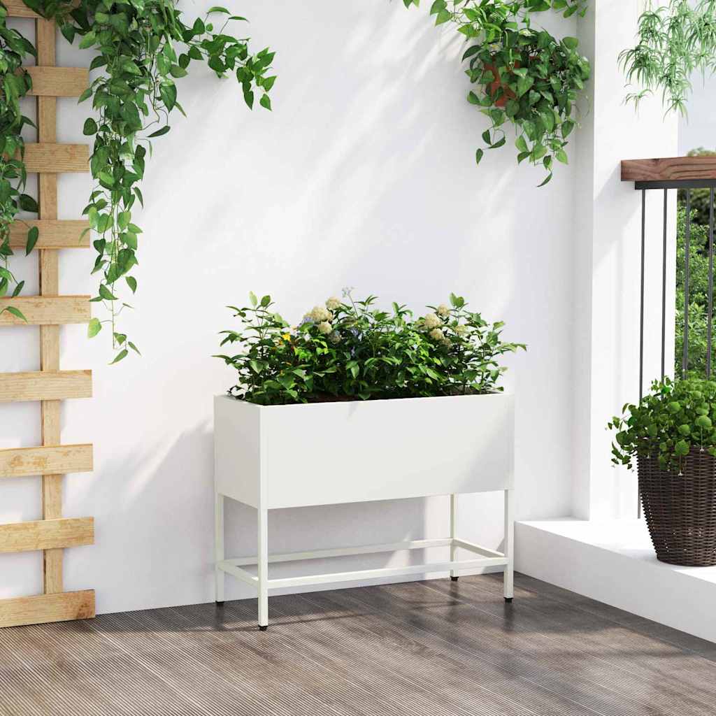 Vaso da Giardino Rialzato Bianco 60 x 26 x 48 cm Acciaio