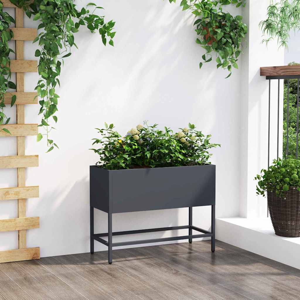 Vaso da Giardino Rialzato Antracite 60 x 26 x 45 cm Acciaio