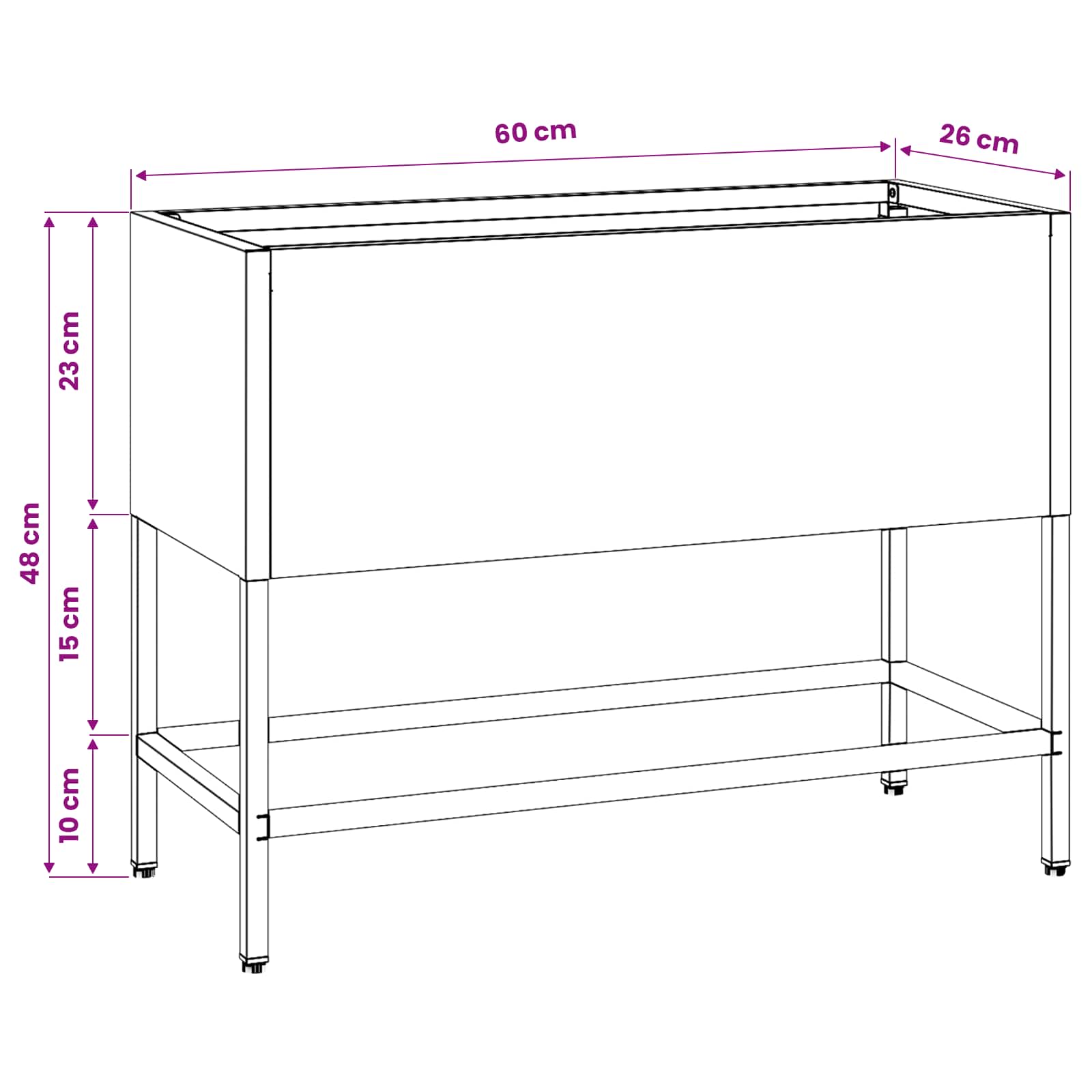 Vaso da Giardino Rialzato Argento 60 x 26 x 45 cm