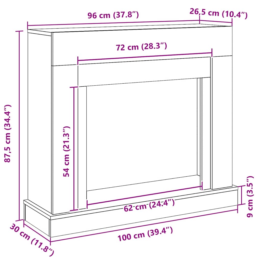 Cornice per Camino Rovere Nero 100x30x87,5 cm in Truciolato