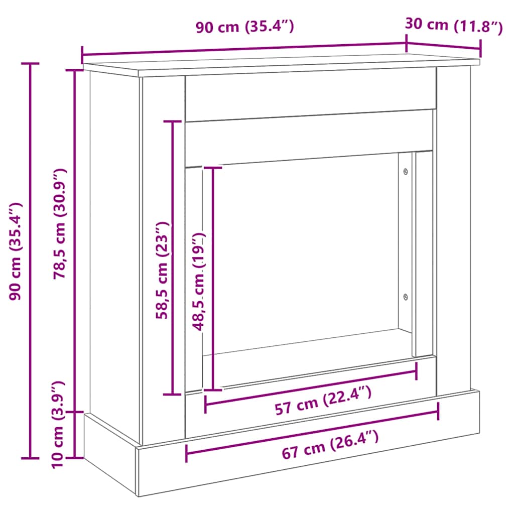 Cornice per Camino Rovere Nero 90x30x90 cm in Truciolato