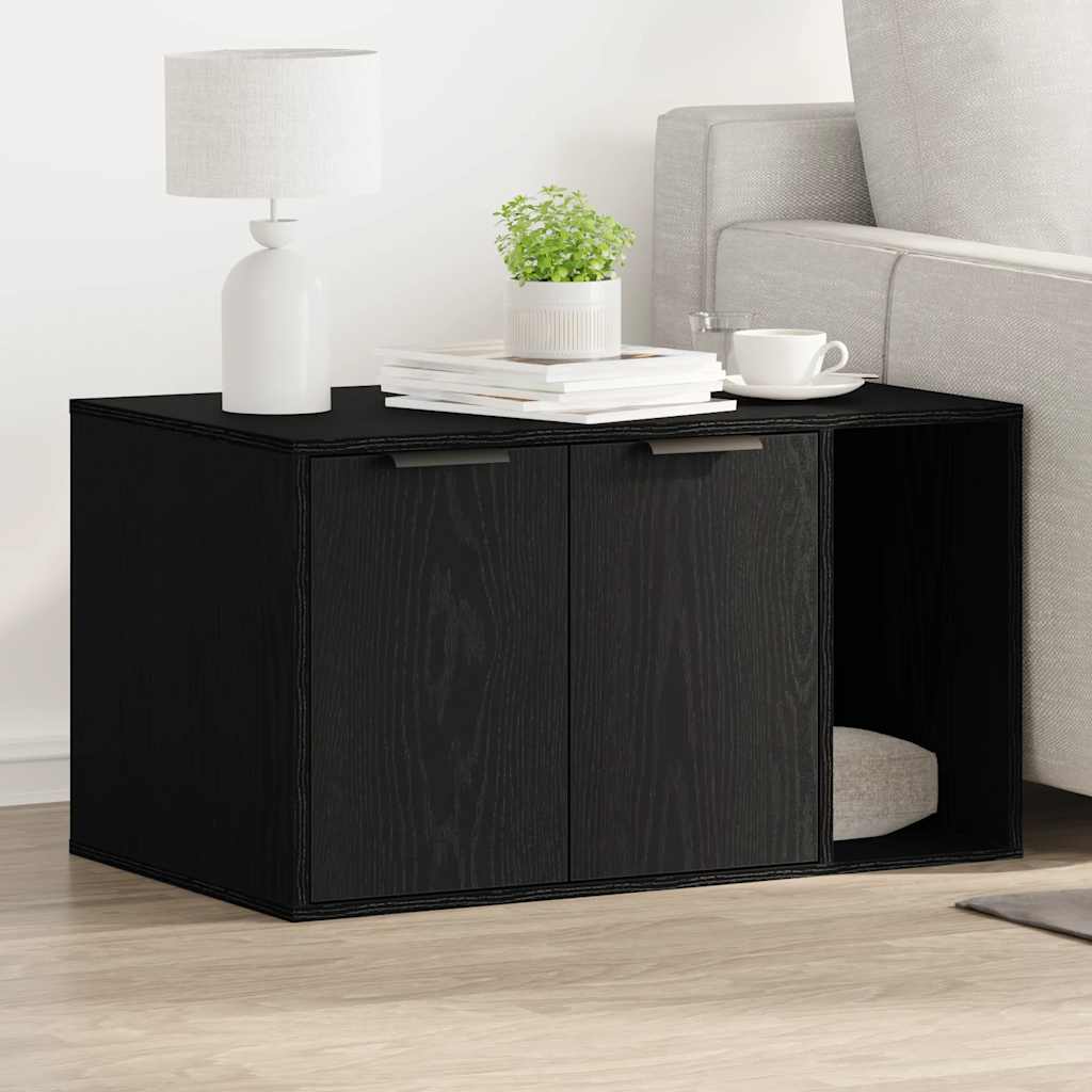 Lettiera per gatti in rovere nero 80x50x45 cm in legno ingegnerizzato