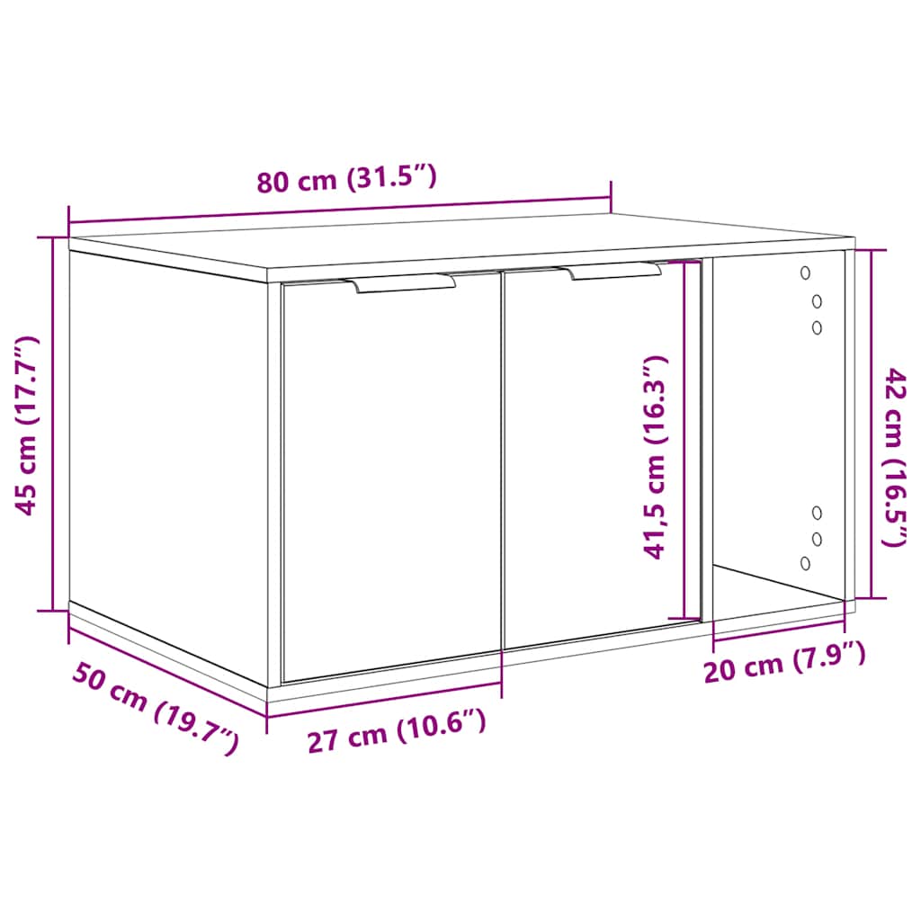 Lettiera per gatti in rovere nero 80x50x45 cm in legno ingegnerizzato