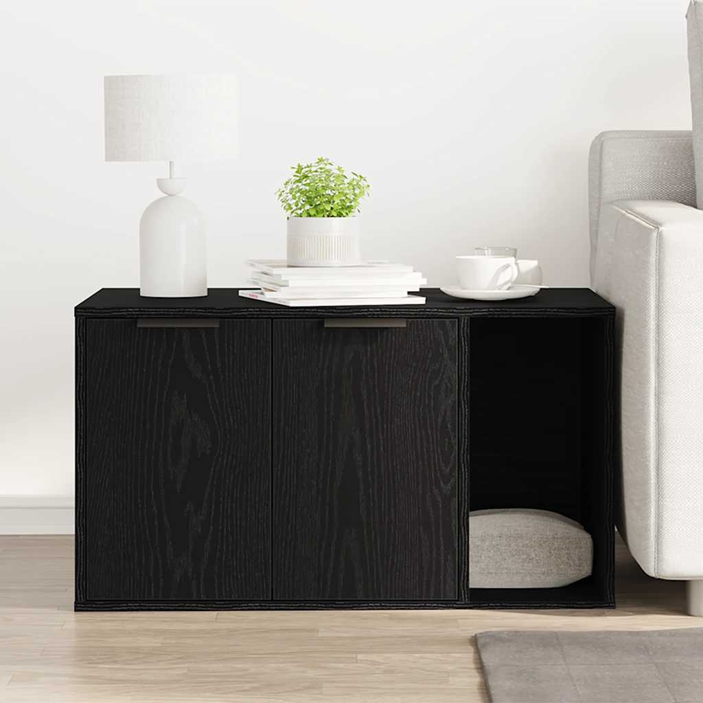 Lettiera per gatti in rovere nero 80x50x45 cm in legno ingegnerizzato