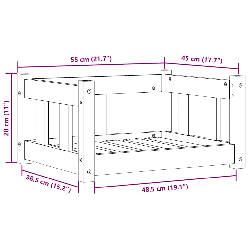 Letto per Cani 55 x 45 x 28 cm Legno Massello di Pino