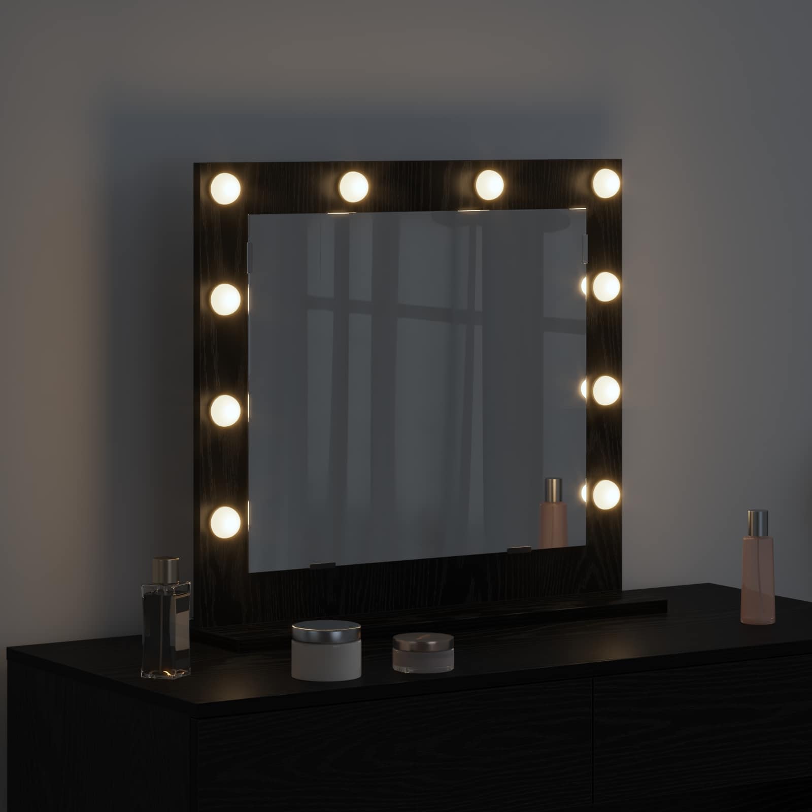 Specchio da Vanità Rovere Nero 60 x 55 x 18 cm Rettangolare