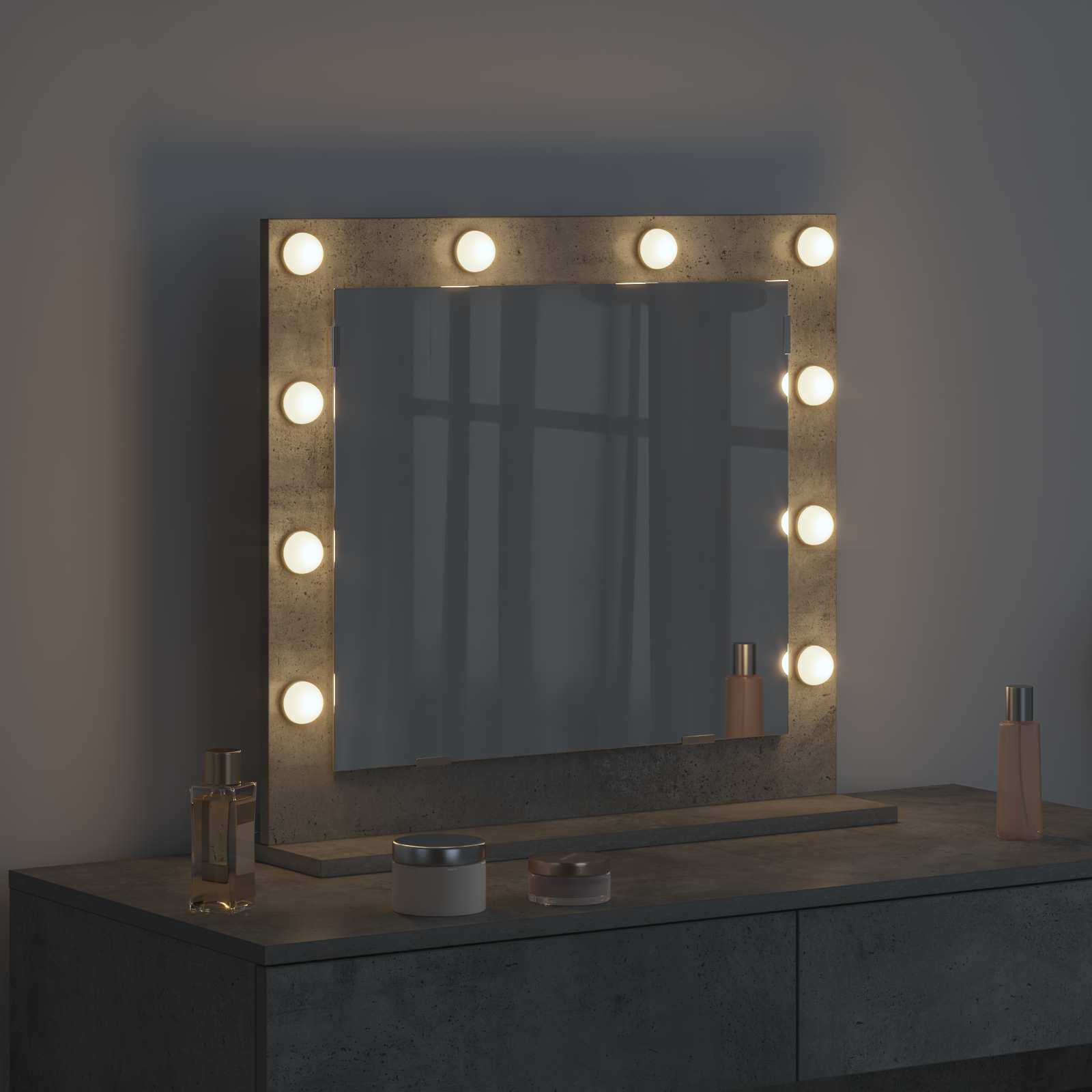 Specchio da Vanità Grigio cemento 60 x 55 x 18 cm Rettangolare