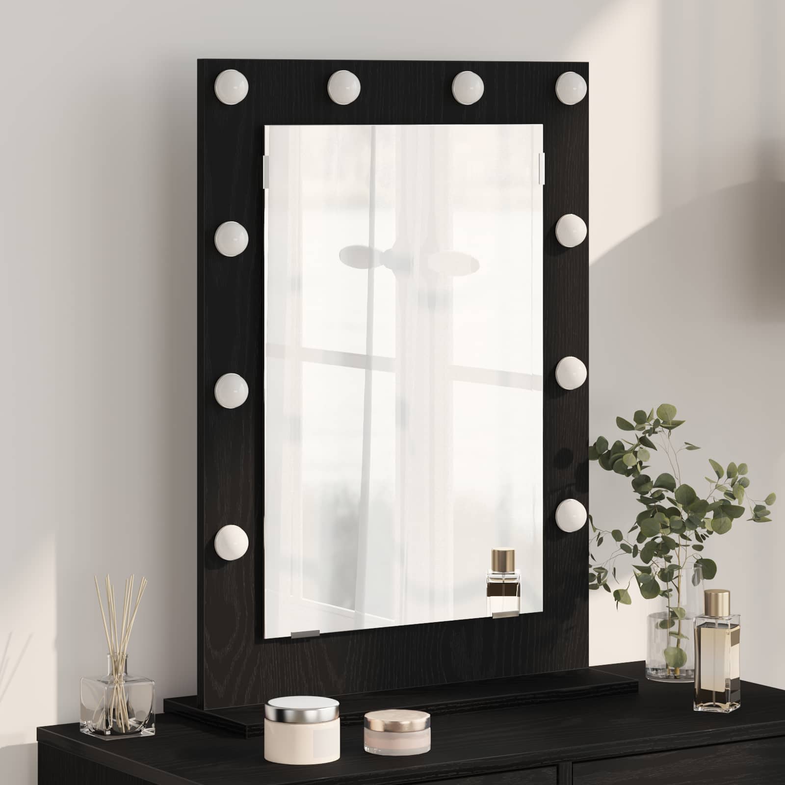 Specchio da Vanità Rovere Nero 70 x 50 x 18 cm Rettangolare