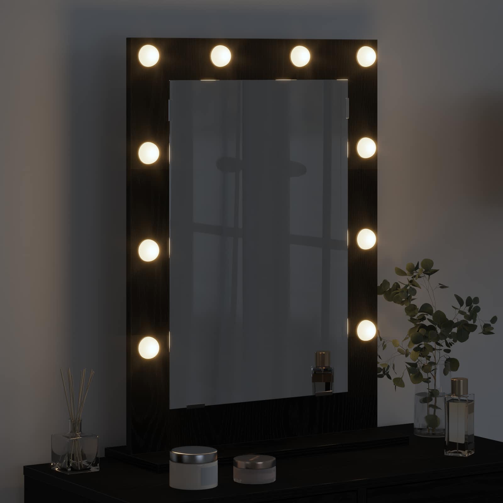 Specchio da Vanità Rovere Nero 70 x 50 x 18 cm Rettangolare