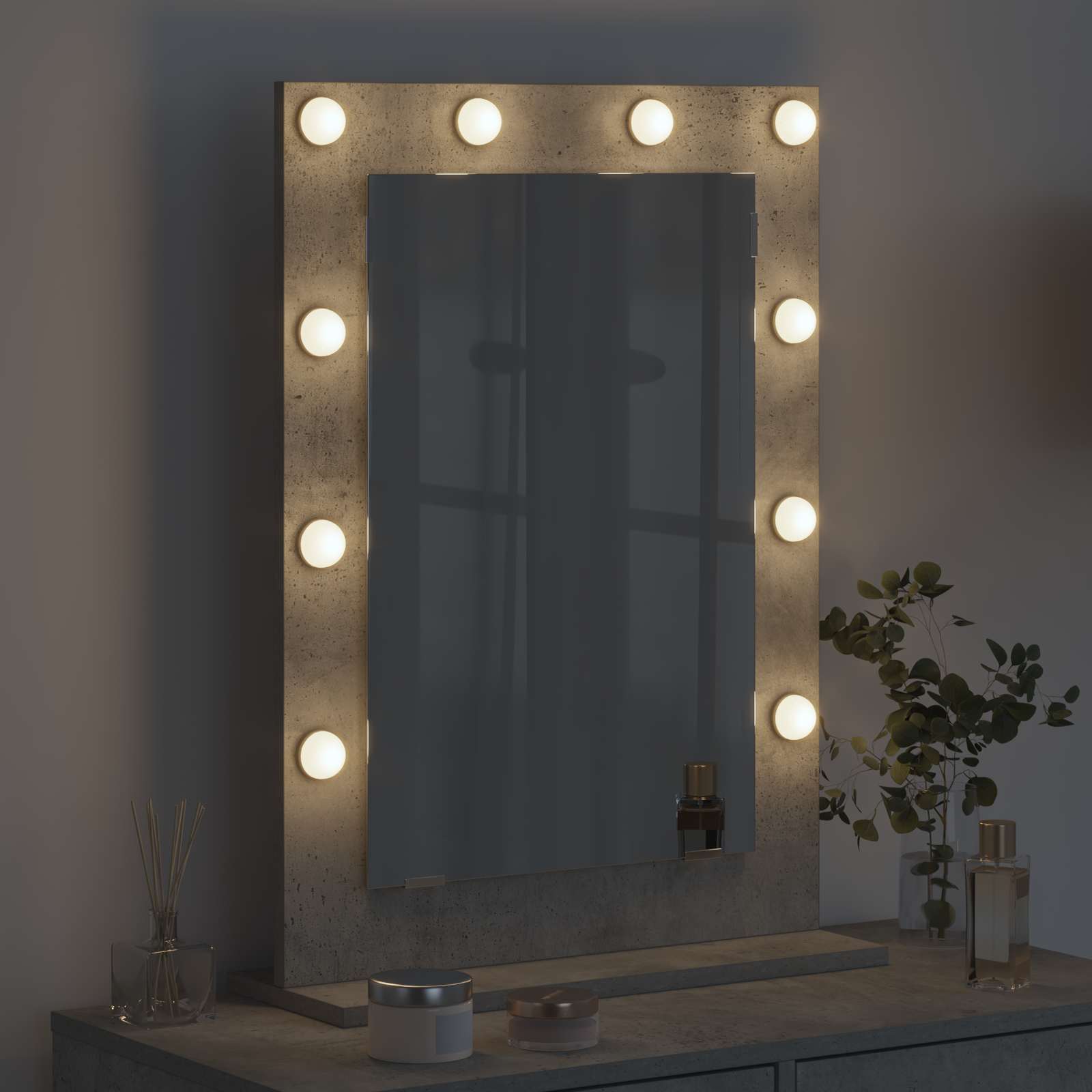 Specchio da Vanità Grigio cemento 70 x 50 x 18 cm Rettangolare