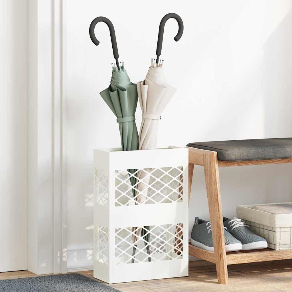 Stand per Ombrelli da Pioggia Bianco 28 x 12 x 41 cm Acciaio