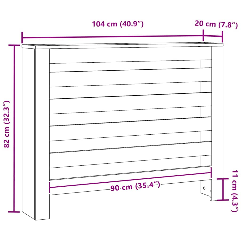 Copertura per radiatori Rovere Nero 104 x 20 x 82 cm