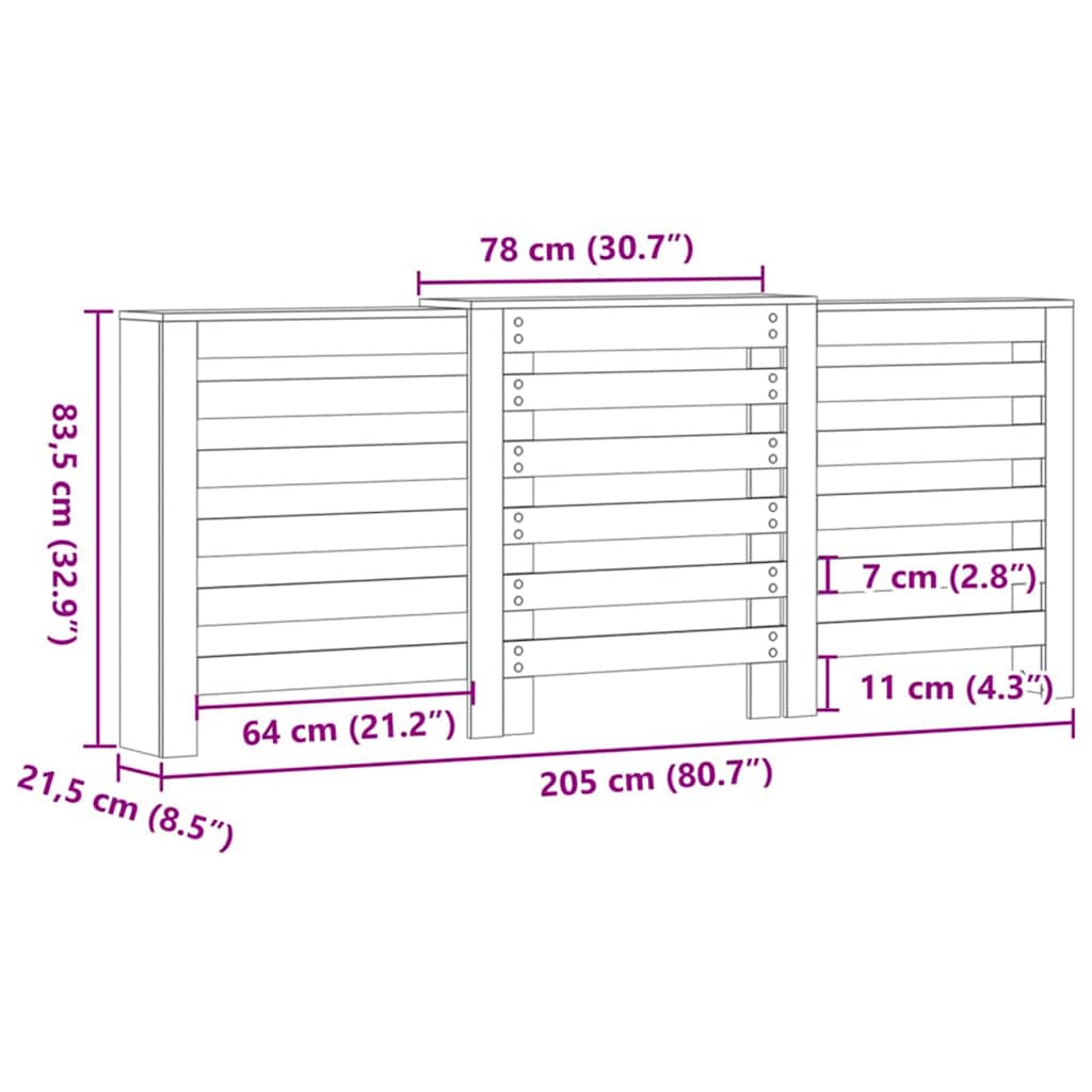 Copertura per radiatori Rovere Nero 205 x 21,5 x 83,5 cm
