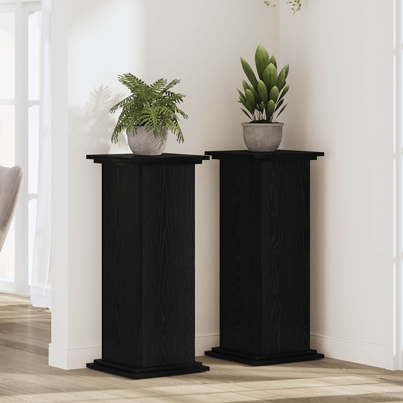 Supporto per piante Rovere Nero 33 x 33 x 80 cm