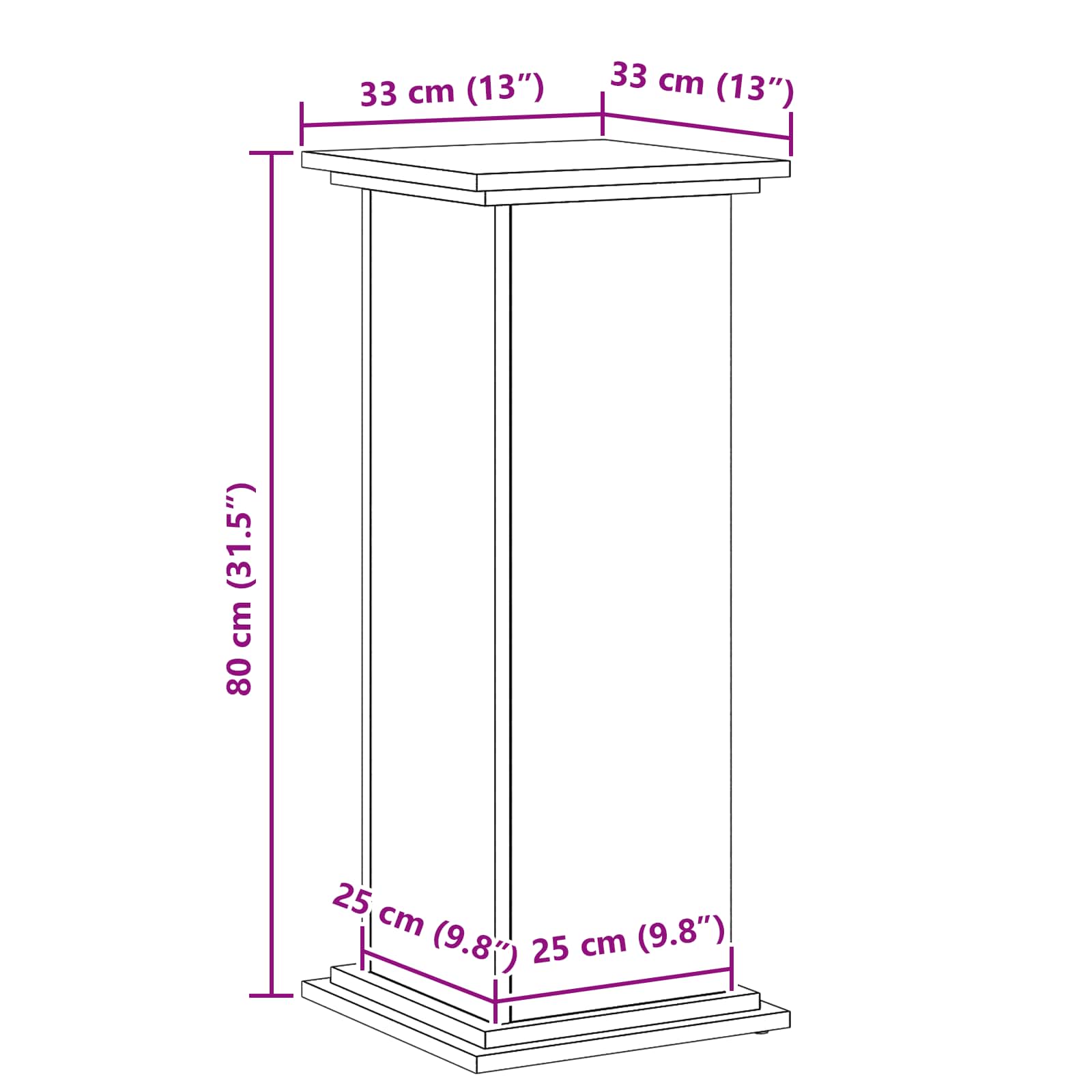 Supporto per piante Rovere Nero 33 x 33 x 80 cm