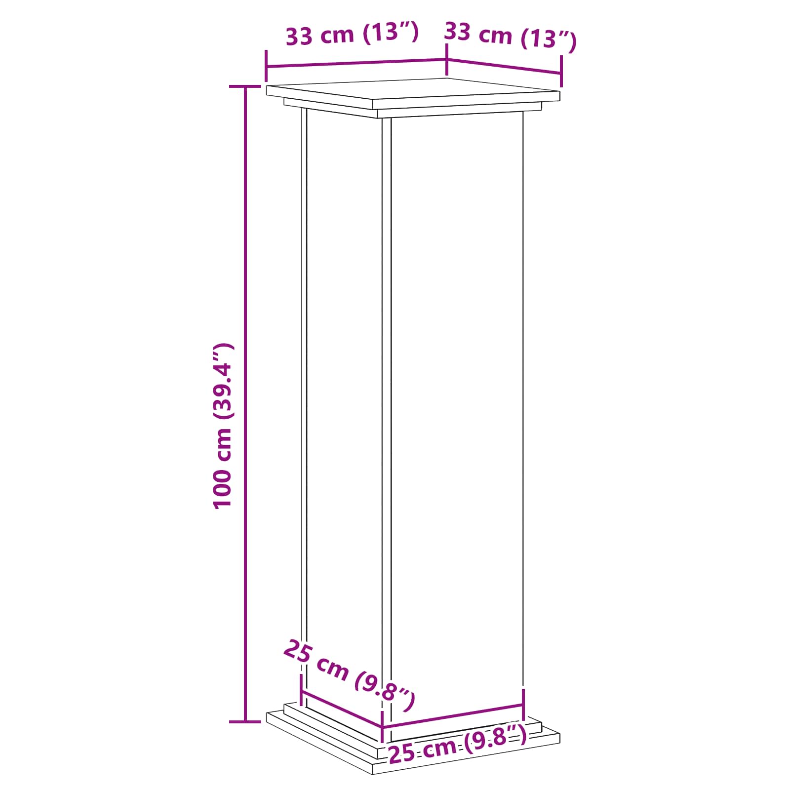Supporto per piante Rovere Nero 33 x 33 x 100 cm
