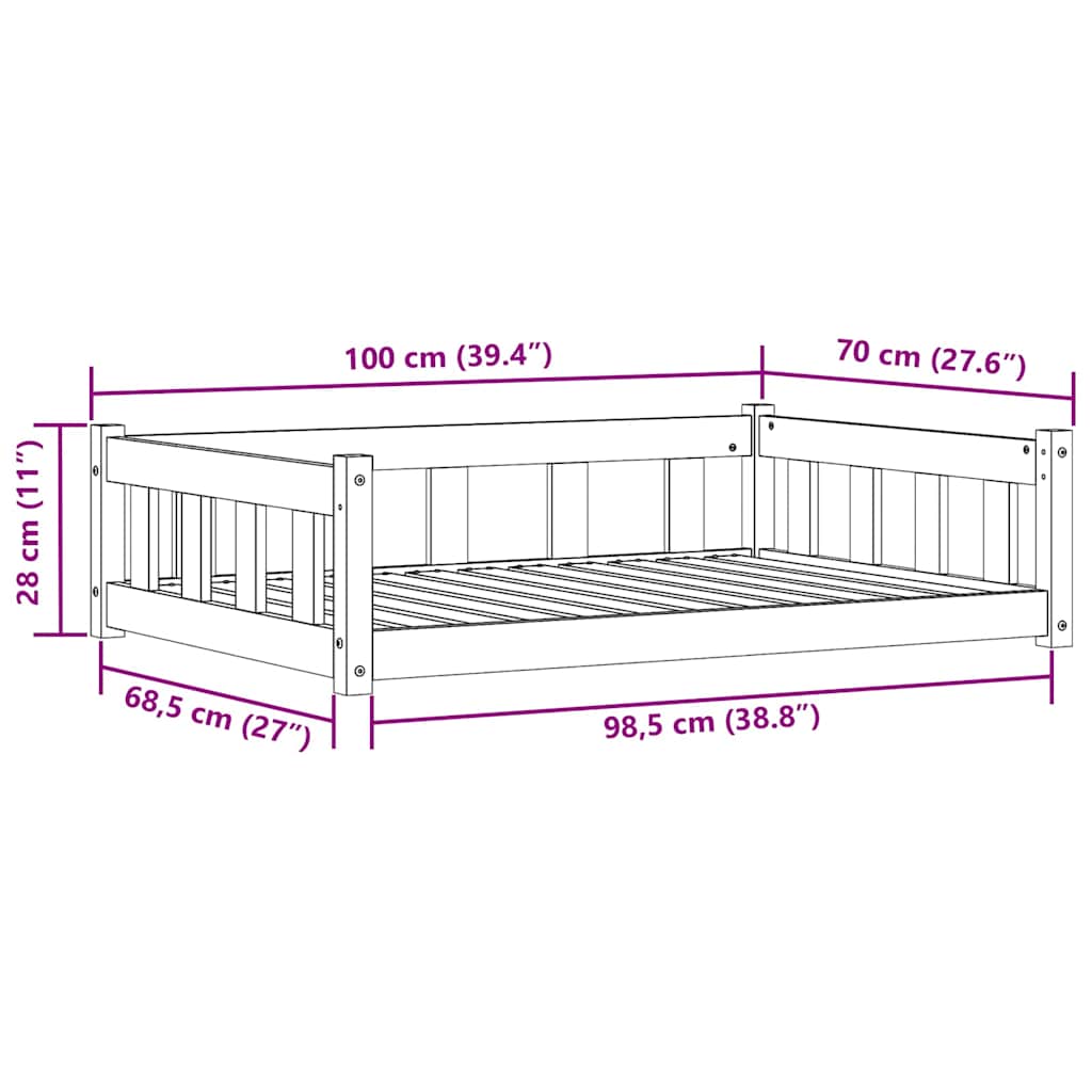 Letto per Cani 100 x 70 x 28 cm Legno Massello di Pino
