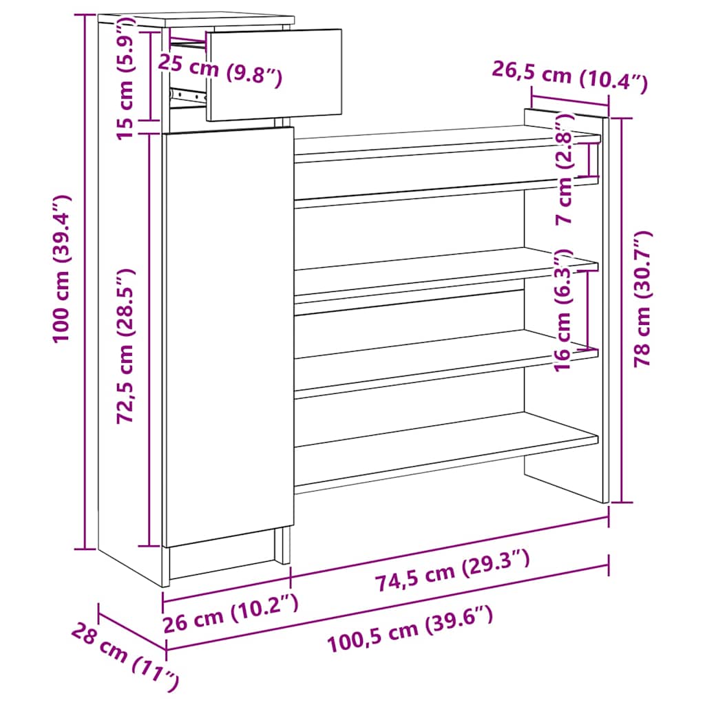 Mobile per scarpe 100,5 x 28 x 100 cm Legno ingegnerizzato
