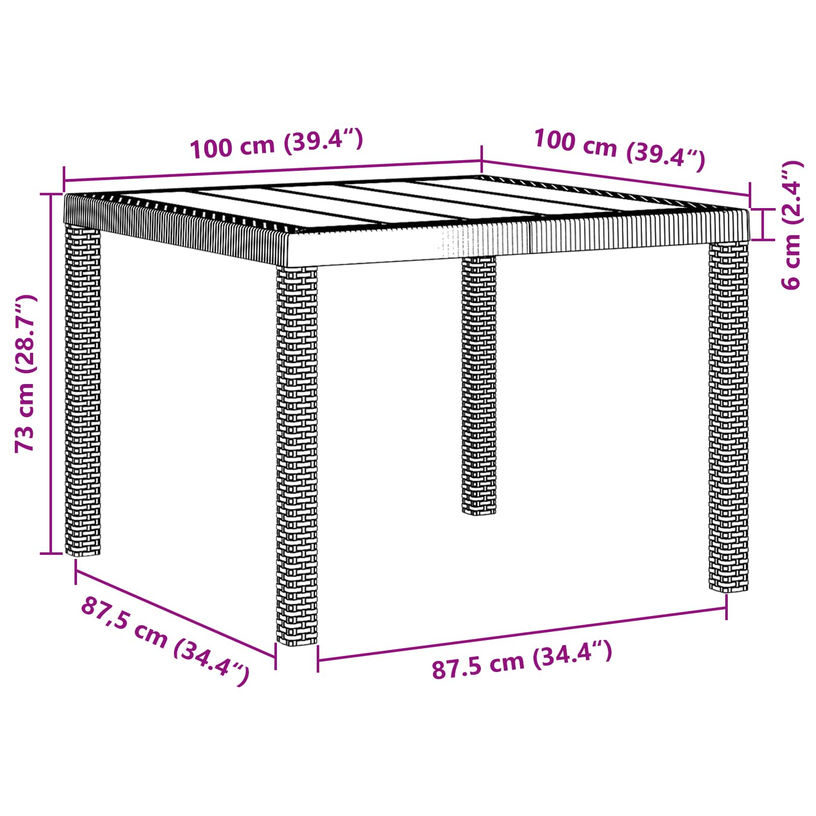 Tavolo da Giardino Grigio chiaro 100 x 100 x 73 cm polyrattan