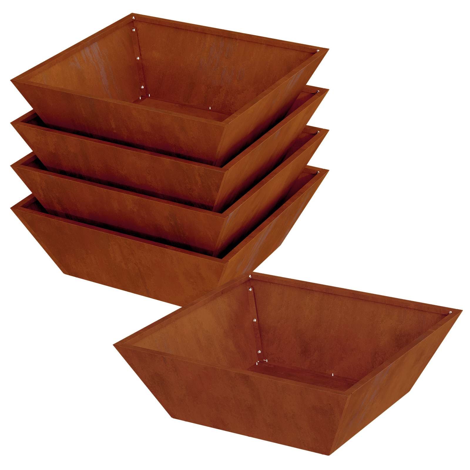 Vaso da giardino 5 pz Ruggine 50 x 50 x 15 cm Acciaio Corten