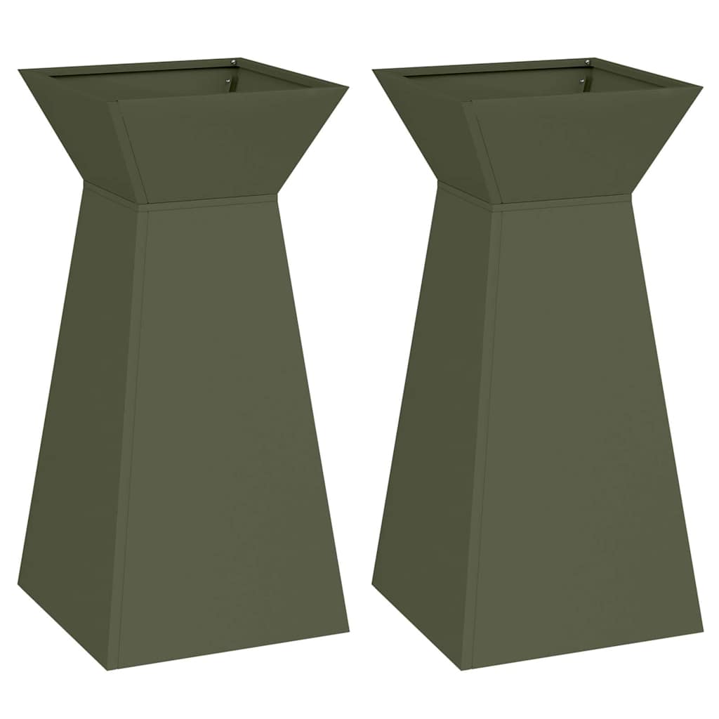 Vaso a Pilastro 2 pz Verde Oliva 35 x 35 x 73 cm