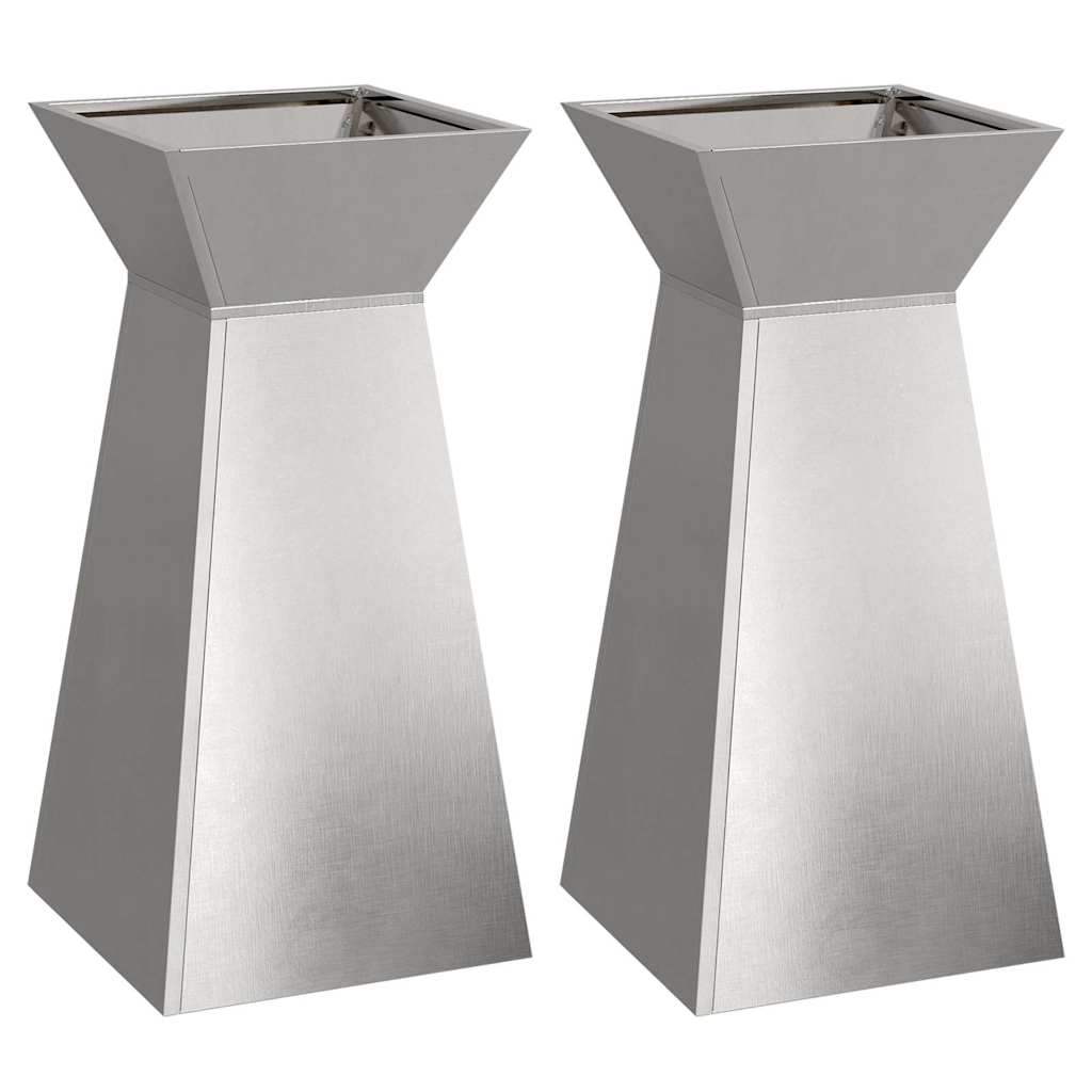 Vaso a Pilastro 2 pz Argento 35 x 35 x 73 cm Acciaio Inox