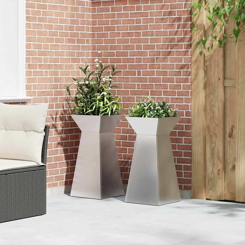 Vaso a Pilastro 2 pz Argento 35 x 35 x 73 cm Acciaio Inox