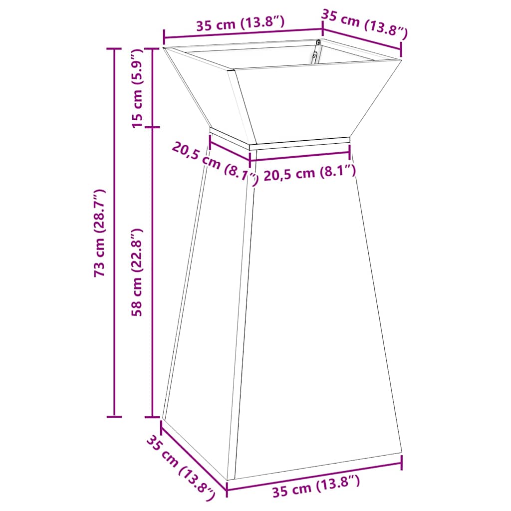 Vaso a Pilastro 2 pz Argento 35 x 35 x 73 cm Acciaio zincato