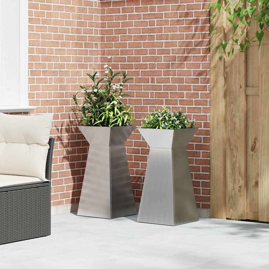 Vaso a Pilastro 2 pz Argento 35 x 35 x 73 cm Acciaio zincato