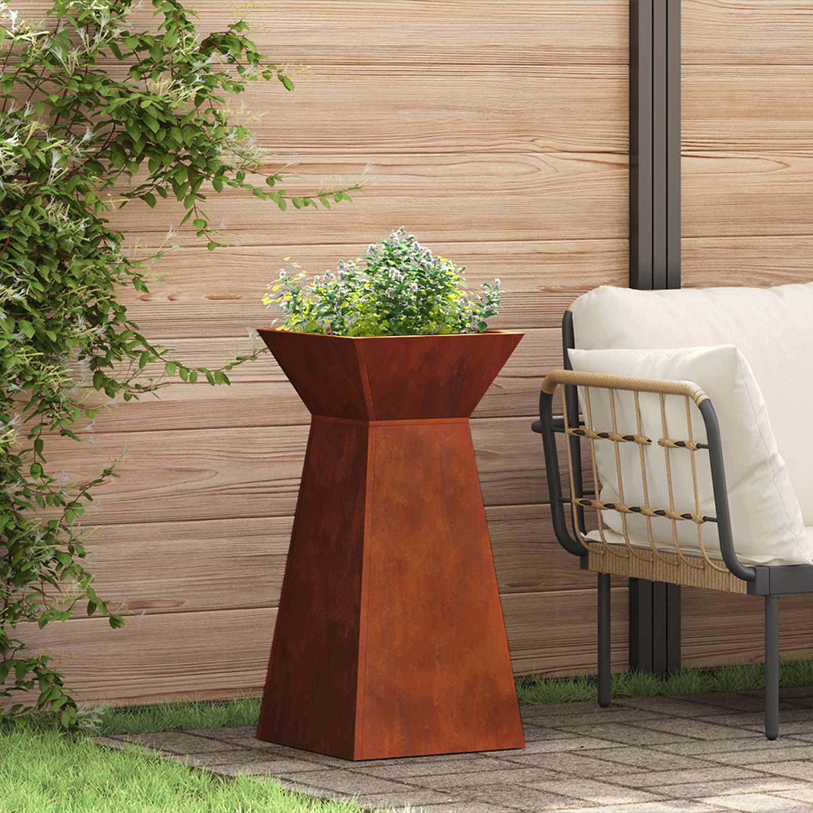 Vaso a Pilastro Ruggine 35 x 35 x 73 cm Acciaio Corten