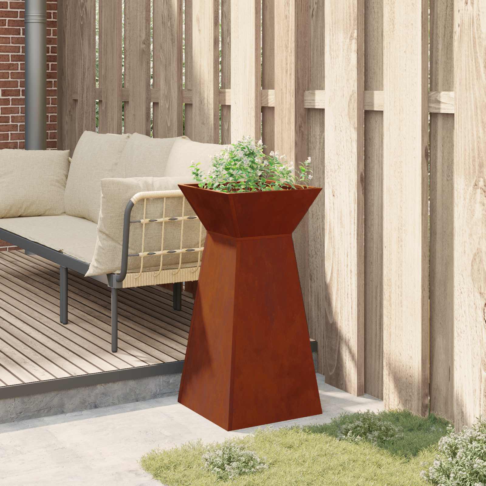 Vaso a Pilastro Ruggine 35 x 35 x 73 cm Acciaio Corten