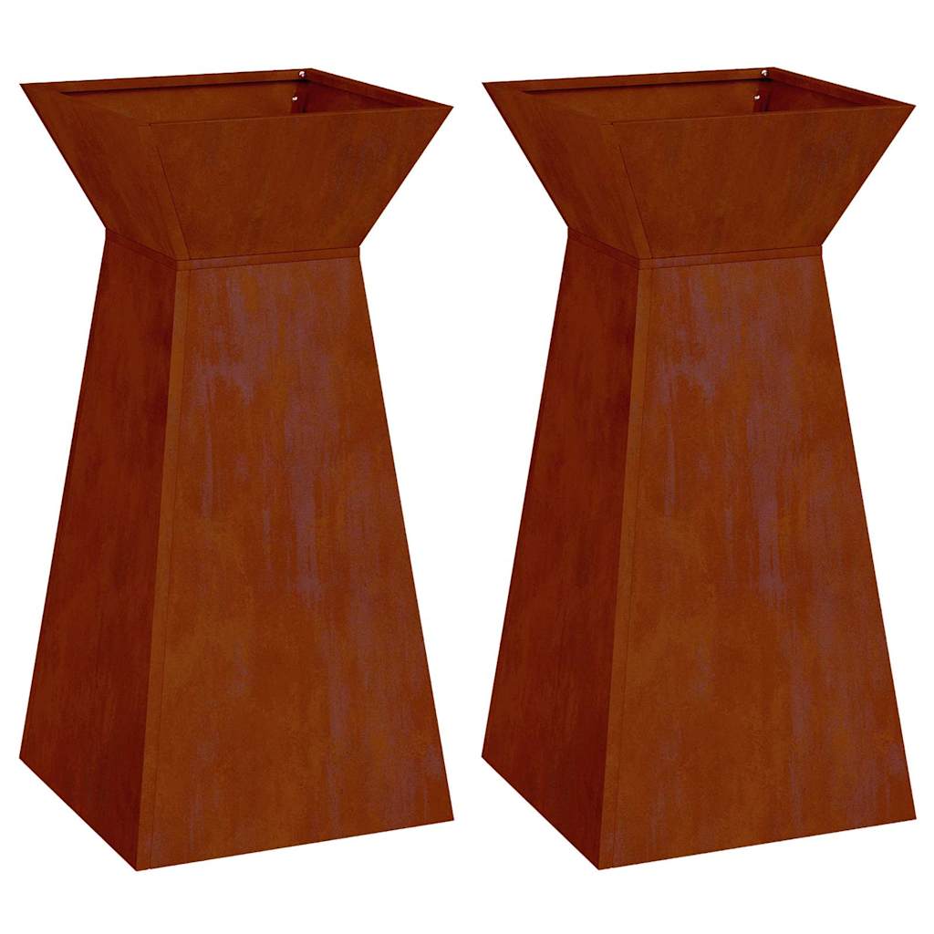 Vaso a Pilastro 2 pz Ruggine 35 x 35 x 73 cm Acciaio Corten