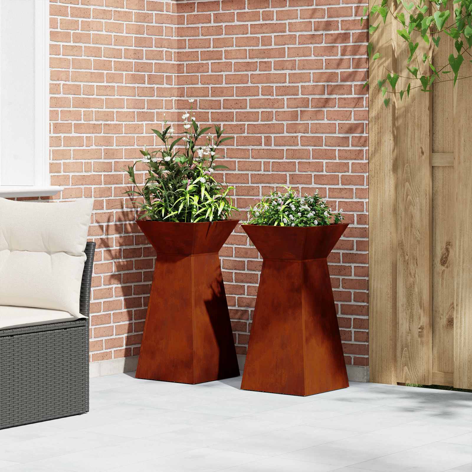 Vaso a Pilastro 2 pz Ruggine 35 x 35 x 73 cm Acciaio Corten