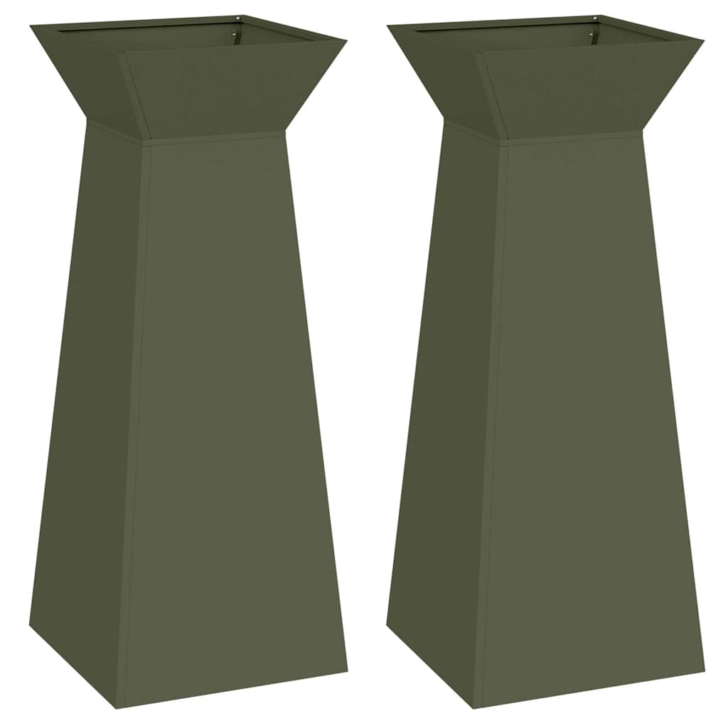 Vaso a Pilastro 2 pz Verde Oliva 40 x 40 x 100 cm