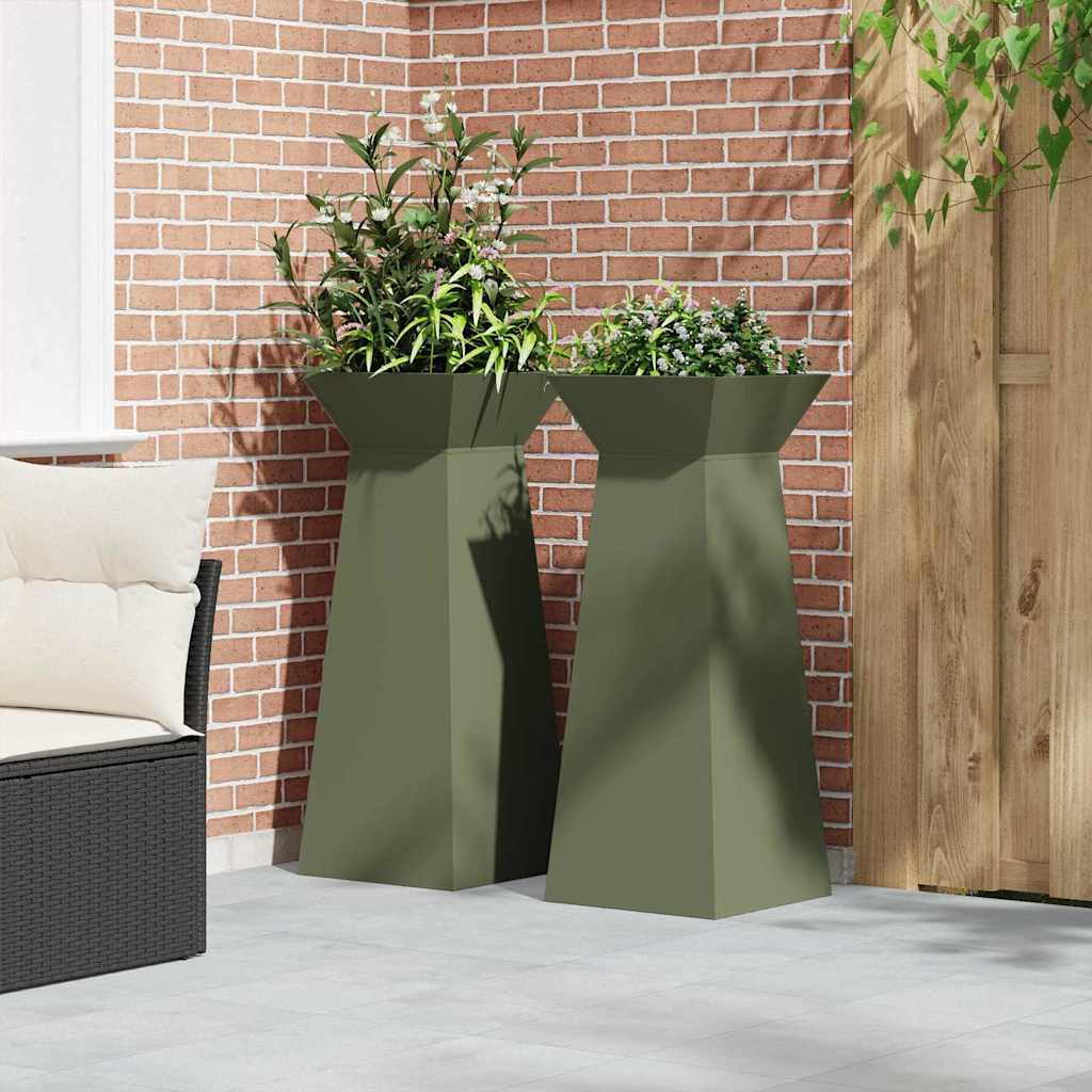 Vaso a Pilastro 2 pz Verde Oliva 40 x 40 x 100 cm