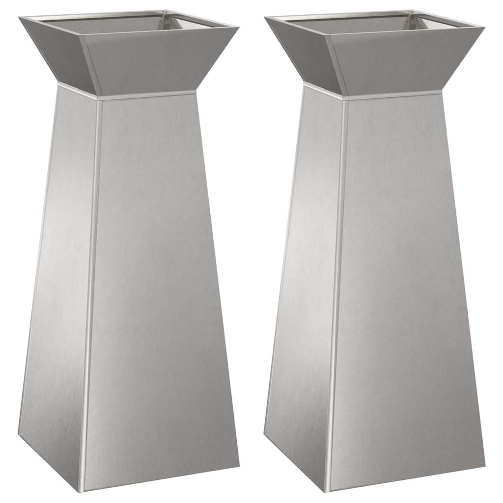 Vaso a Pilastro 2 pz Argento 40 x 40 x 100 cm Acciaio Inox