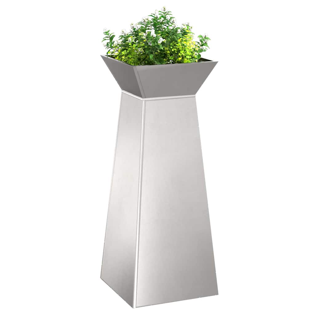 Vaso a Pilastro 2 pz Argento 40 x 40 x 100 cm Acciaio Inox