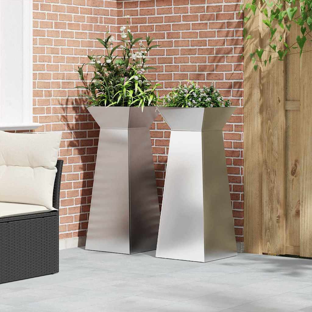 Vaso a Pilastro 2 pz Argento 40 x 40 x 100 cm Acciaio Inox