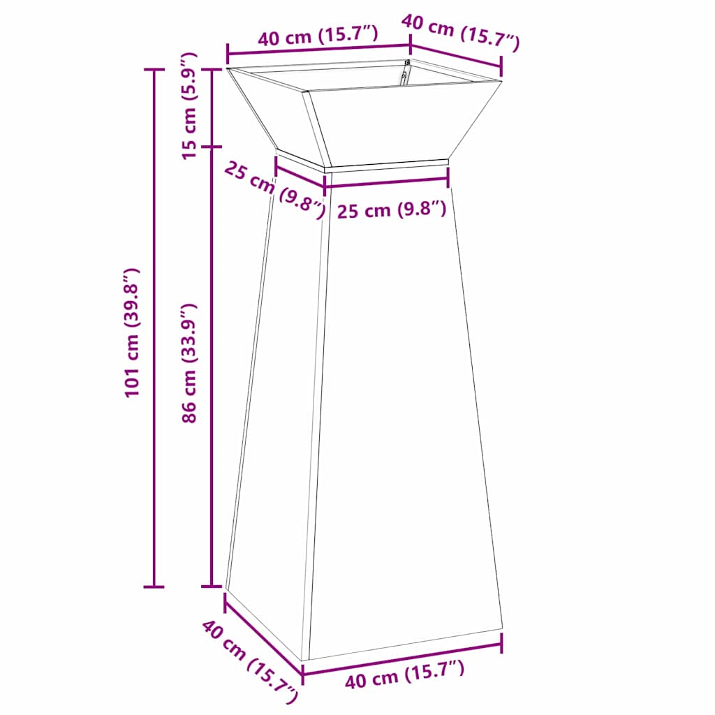Vaso a Pilastro 2 pz Argento 40 x 40 x 100 cm Acciaio zincato