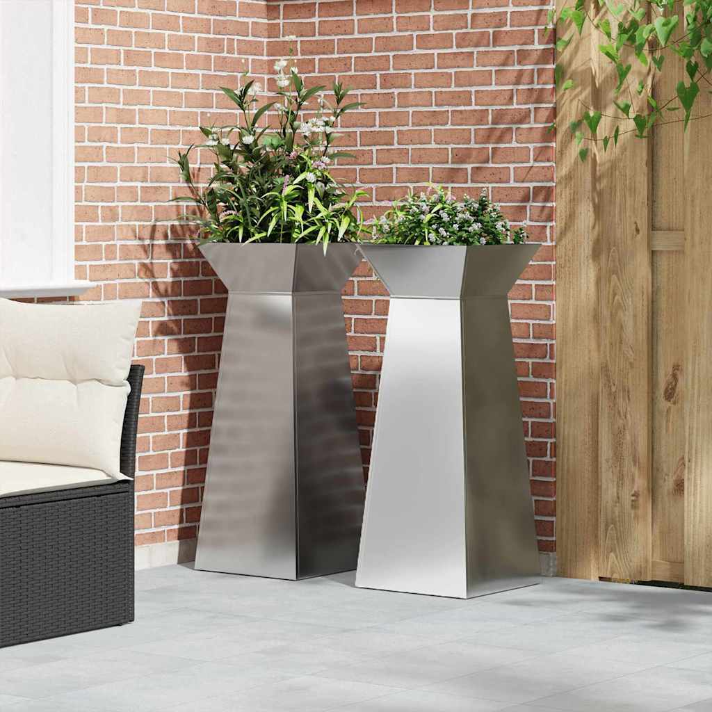 Vaso a Pilastro 2 pz Argento 40 x 40 x 100 cm Acciaio zincato