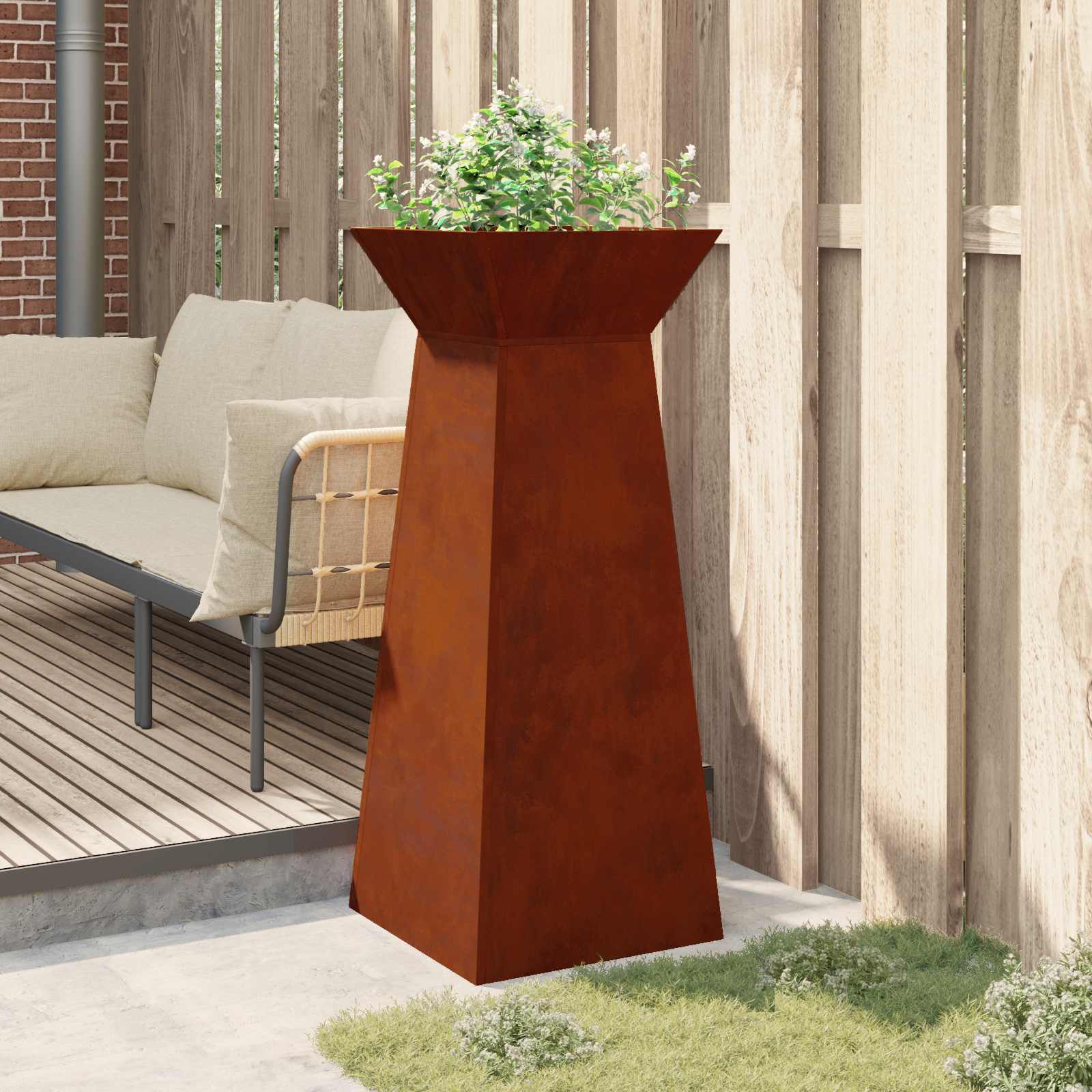 Vaso a Pilastro Ruggine 40 x 40 x 100 cm Acciaio Corten