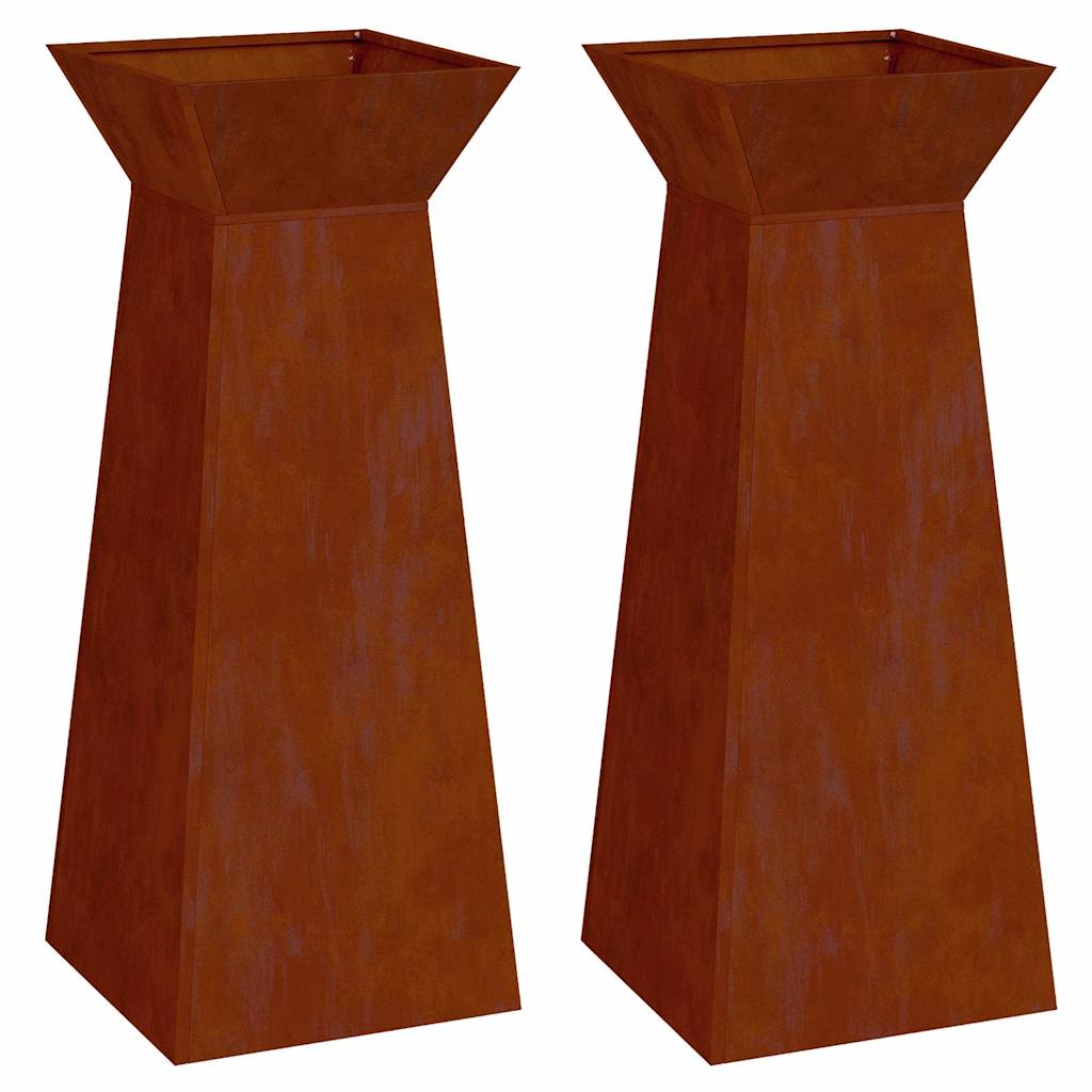 Vaso a Pilastro 2 pz Ruggine 40 x 40 x 100 cm Acciaio Corten