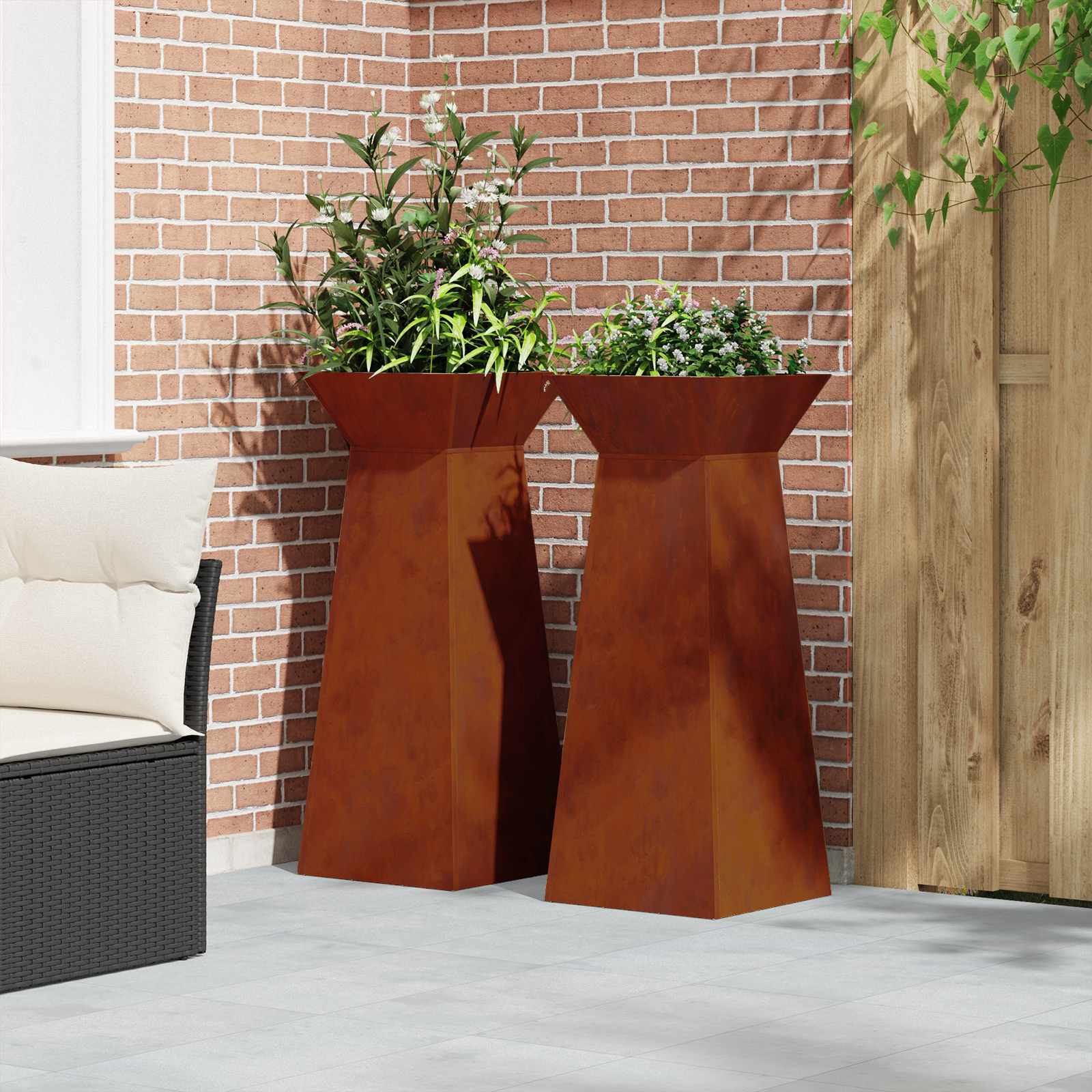 Vaso a Pilastro 2 pz Ruggine 40 x 40 x 100 cm Acciaio Corten