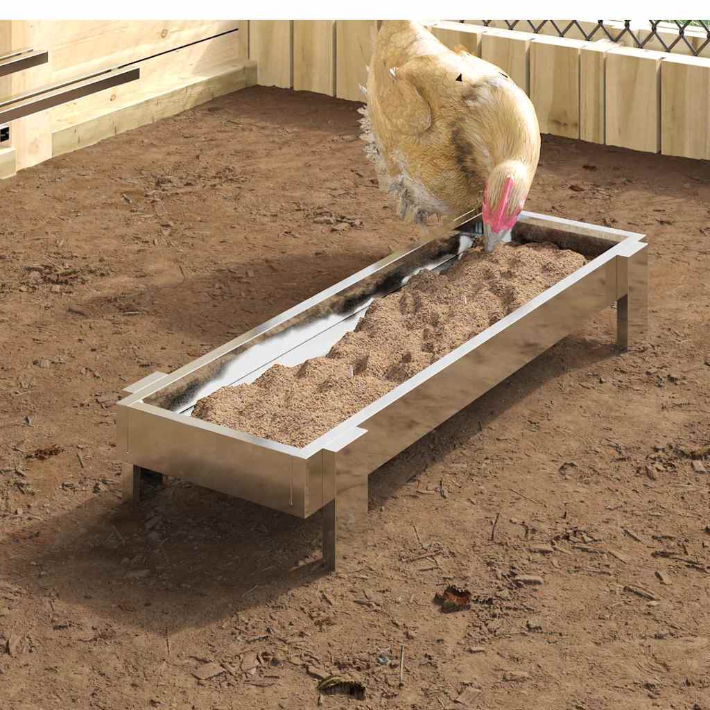 Mangiatoia per polli Argento 80 x 28 x 13.5 cm Acciaio zincato
