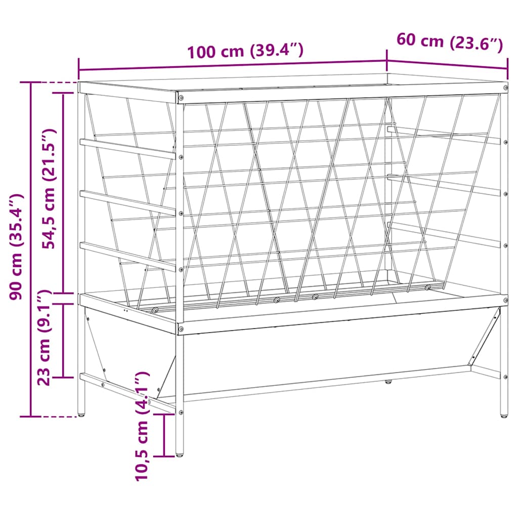 Mangiatore per Bestiame Argento 100 x 60 x 90 cm 15 kg