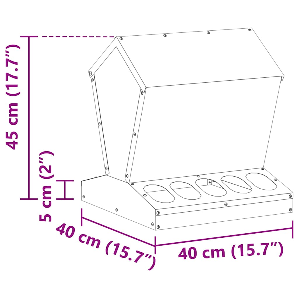 Feeder per pollo Argento 40 x 40 x 45 cm Acciaio zincato