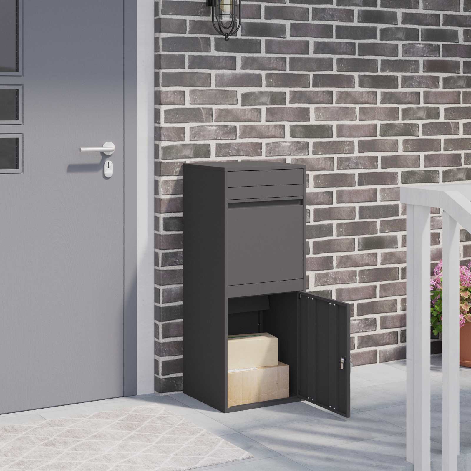 Cassetta per pacchi con porta Nero 41 x 38 x 103 cm Acciaio