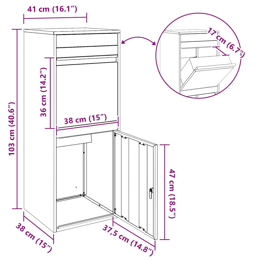 Cassetta per pacchi con porta Nero 41 x 38 x 103 cm Acciaio