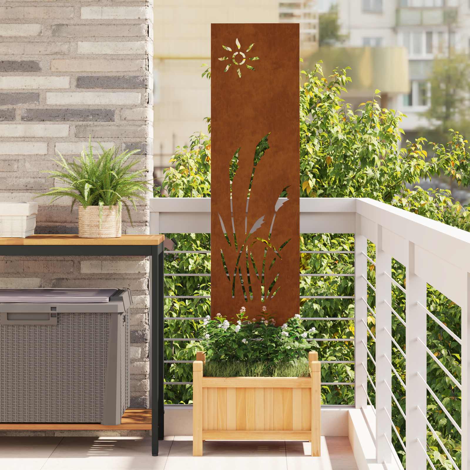 Schermo per privacy in giardino Traforo Ruggine 32 x 140 cm